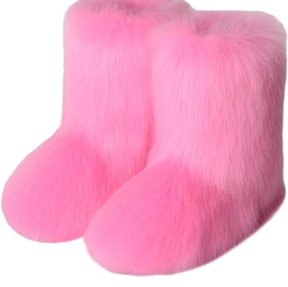 Pretty Plush Pink Faux Fur Winter Boots - Picture 1 of 1